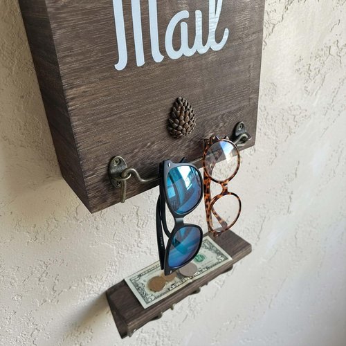 eBun Magnetic Mail Organizer - 2-Pack Solid Wood Wall Mount with 12 Hooks for Easy Entryway Storage