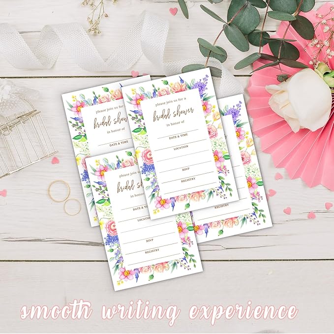 Boho Bridal Shower Invitations, Wildflowers Invites with Envelopes, 4x6 Set of 25 Invite Card for Wedding Shower, Newlyweds, Party Favor & Decorations-A05
