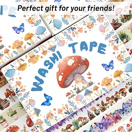 KOVANO Washi Tape Set 13 Rolls - Mushroom Butterfly Floral Decorative Tape, Colored Masking Tape for Scrapbooking Supplies, Bullet Journal Supplies, Junk Journal, DIY Crafts Art