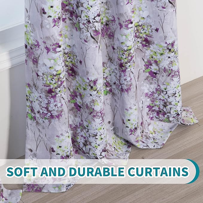 MYSKY HOME Purple Curtains 72 inches Long Thermal Insulated Curtains 2 Panels for Living Room Bedroom Vintage Floral Printed Curtains with Grommet