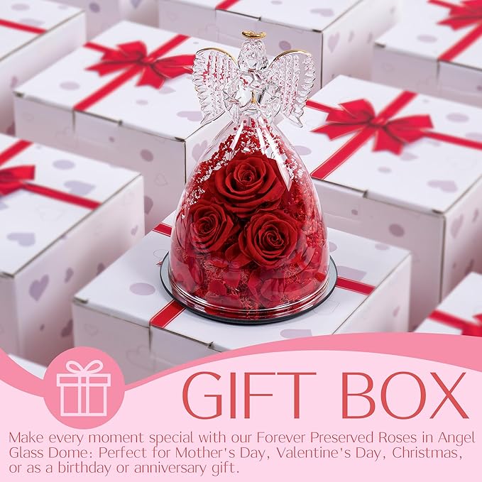 Christmas Flowers Gifts for Grandma Mom,Forever Real Roses in Angel Figurines,Christmas Roses Gifts for Women Wife Mother in Law/Red
