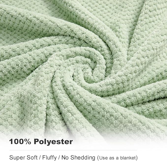 8-Piece Bath Towel Set, 2 Extra Large Bath Towel Sheets, 2 Hand Towels and 4 Washcloths - Highly Absorbent Quick Dry Polyester,Ultra Soft Towel Set for Bathroom, Waffle Weave Design, Pack of 8, Green