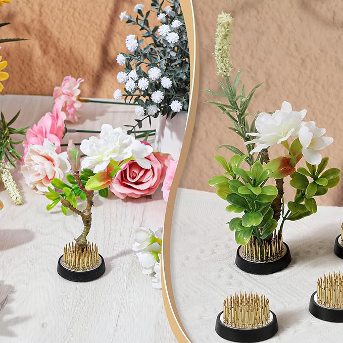Kifmurase 4 Pcs Flower Frogs 2 Inch Round Flower Arrangement Brass Floral Frog Vase Fixed Tools Pin Holder Japanese Ikebana Vase Frogs for Flowers Fixation Home DIY Craft (Gold)