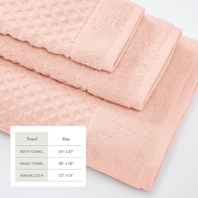 Great Bay Home Bath Towels - 100% Cotton 6 Piece Towel Set - Diamond Waffle Weave - Absorbent, Durable, Quick-Dry Towels for Bathroom (Pink)
