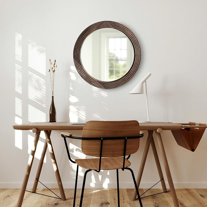 LOSOUR Round Mirror, Farmhouse Decor Solid Wood Frame Wall Circle Mirror, Decorative Mirrors for Bathroom Over Sink, Living Room, Entryway,Bedroom, Entryway, Hallway,Foyer (1, Coffee, 20" L x 20" W)