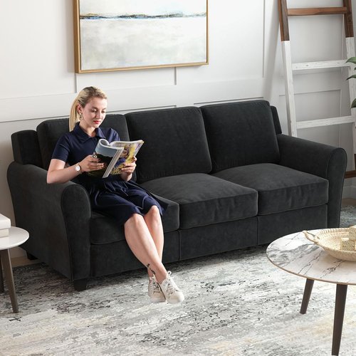 Bonzy Home 80.7" Black Sofa - Modern 3-Seater Couch with Thick Cushions for Living Room & Office