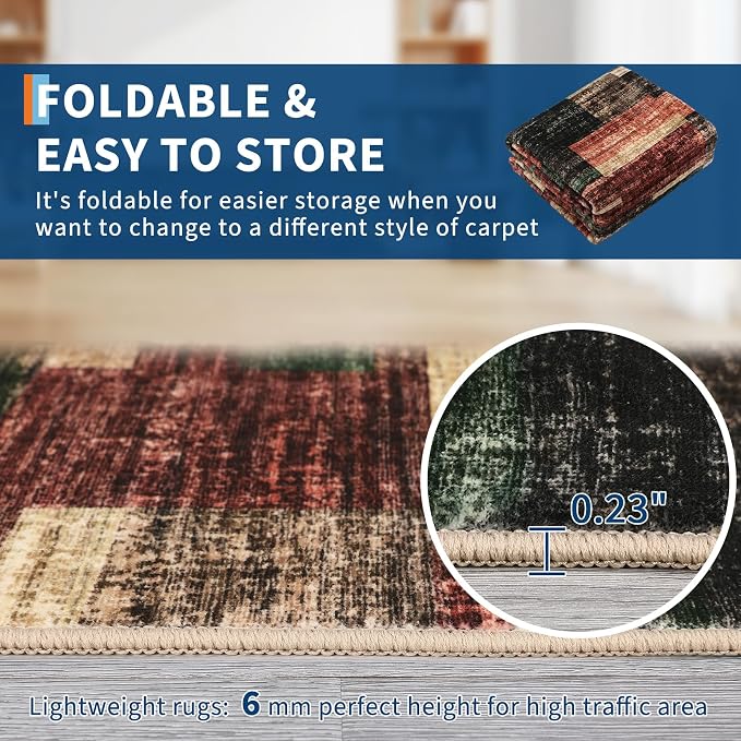Washable Runner Rug for Hallway 2x6 Runner Non Slip Kitchen Rugs Modern Entryway Rug Farmhouse Soft Bathroom Rugs Stain Resistant Carpet for Laundry Bedroom 2'x6' Red