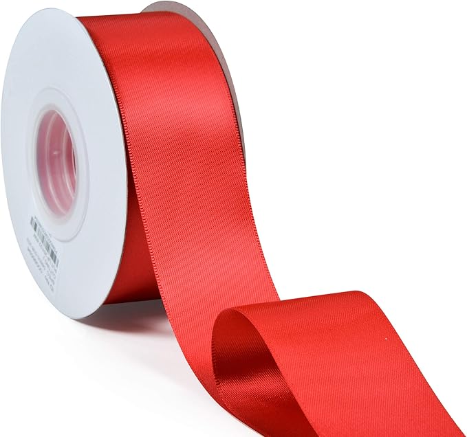 YAMA Double Face Satin Ribbon - 1 1/2 Inch 25 Yards for Gift Wrapping Ribbons Roll, Red