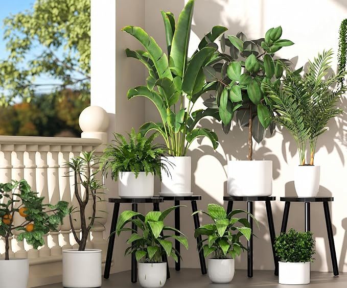 2-Pack Wood Plant Stands Indoor, 16.7" Tall Plant Stand Outdoor Mid-Century Plant Stool, Single Plant Table Modern Small Round Side/End Table for Living Room, Balcony, Office(Black)