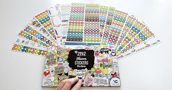 Vladi Creative Busy Mom Planner Stickers - 2190+ pcs, 18 Sheets, Decorative & Productivity-Boosting Colorful Stickers for Journals, Calendars, Scrapbooking, Time Management, & DIY Planner Decoration