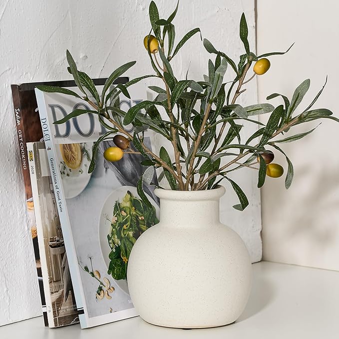 SIDUCAL Spotted Ceramic Modern Vase, 5.8 Inch Rustic Farmhouse Decorative Boho Terracotta Vase for Home Decor, Table, Living Room, Wedding, Shelf Decor, Mantel, Speckled White