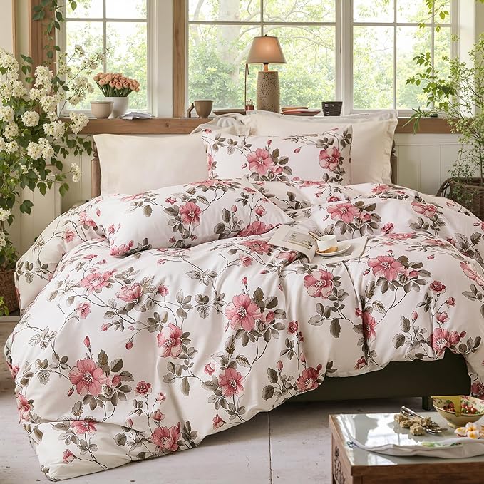 Bedding_Dreamer Floral Comforter Set 100% Cotton Comforter Sets King 3pcs Vintage Boho Cottagecore Floral Bedding Ultra Fluffy Soft Reversible Lightweight All Seasons