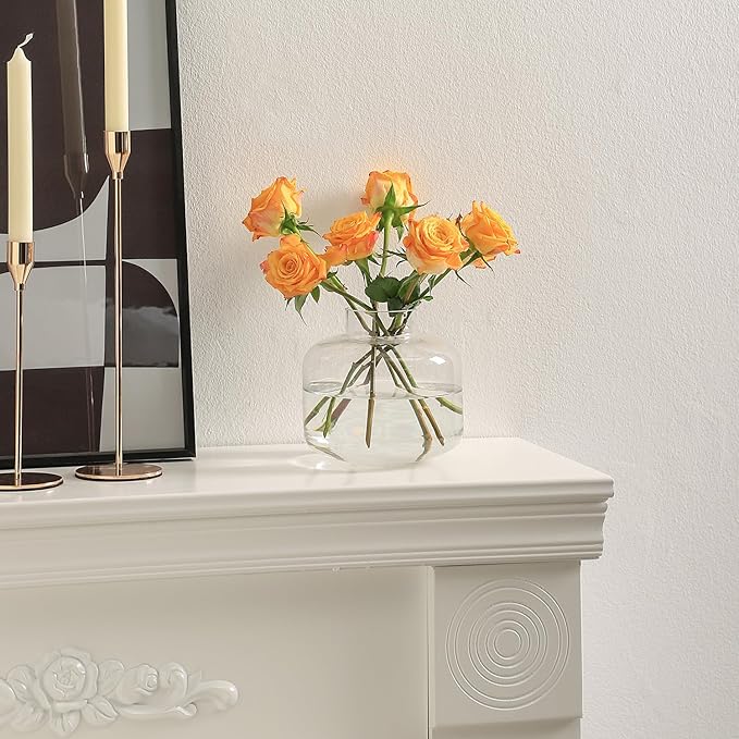 Round Glass Vase, Short Vases for Flowers, 6 Inch Round Clear Glass Vases, Modern Small Vase for Living Room, Dining Table, Wedding, Bookshelf, Office, Entryway