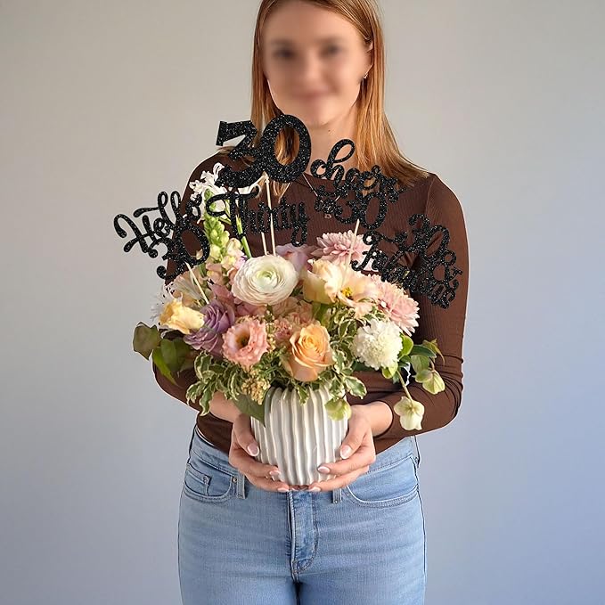 Gyufise 15Pcs 30th Birthday Centerpiece Sticks Thirty Happy 30th Table Flower Centerpieces Sticks Cheers to 30 Floral Decorations for 30th Birthday Party Centerpieces Supplies Black