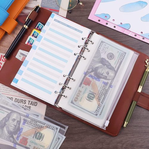 Antner A6 Binder - Refillable PU Leather Notebook & Budget Planner | Brown Cash Organizer with Magnetic Closure
