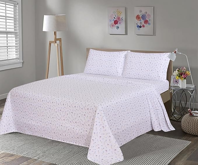 RUVANTI Flannel Sheets Full Size - 100% Cotton Double Brushed Bed Sheets Set, Deep Pockets 16 Inches, All Seasons Breathable & Extra Soft Full Sheets, Warm & Cozy, 4 Piece, Navlight