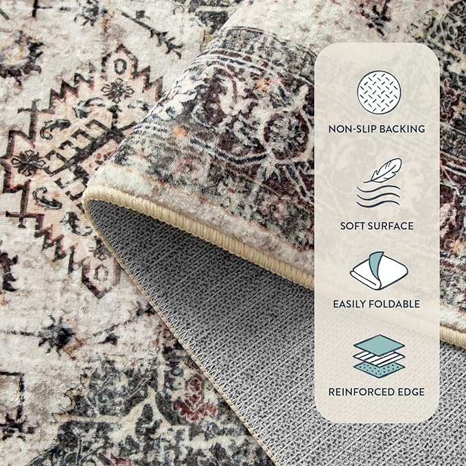 Lahome Oriental Hallway Runner Rug, 2.5x8 Kitchen Runner Non Slip Ultra-Thin, Soft Washable Hallway Rug Non Shedding Long Carpet for Entryway ‎Laundry Room Bathroom, Brown/Grey