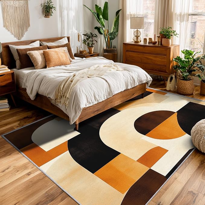 Mid Century Modern Rugs for Bedroom Decor, 6x9 ft, Abstract Geo Area Rugs for Living Room, Soft Non Slip Washable MCM Geometric Carpet Home Decorations Dt-Ghf-28
