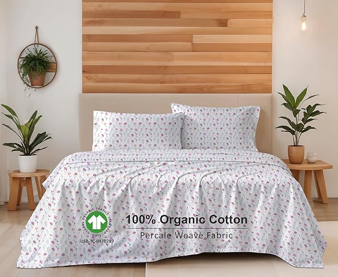 RUVANTI 100% Organic Cotton Sheets Twin XL, Percale Weave, GOTS Certified, 3-Piece Set, Deep Pocket 15", Crisp & Breathable, Soft Durable Bedding, Sábanas Algodón Orgánico – Obsessed Stems