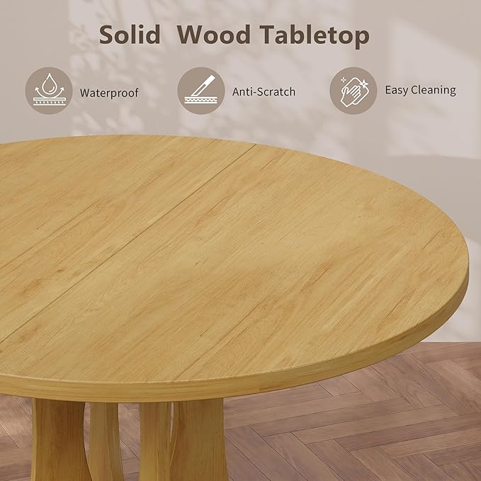 Einhomn 47.2-inch Round Dining Table, Kitchen Table for 4-6, Farmhouse Circle Dining Room Table, Space Saving Wood Kitchen & Dining Room Furniture, Oak