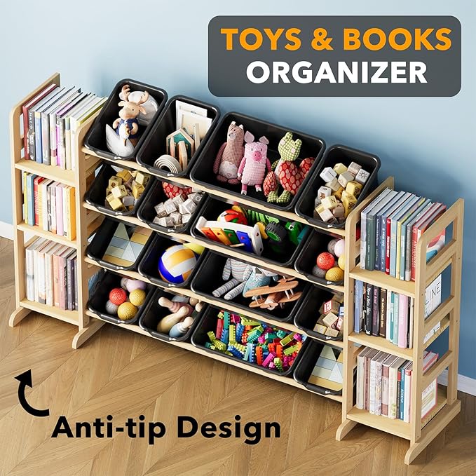 SpaceAid Toy Storage Organizer with 6 Shelves and 16 Bins, Toy Organizers Storage Bookshelf, Kids Bin Shelf Toys Box Bookcase for Bedroom Playroom Organization Room Decor, True Black