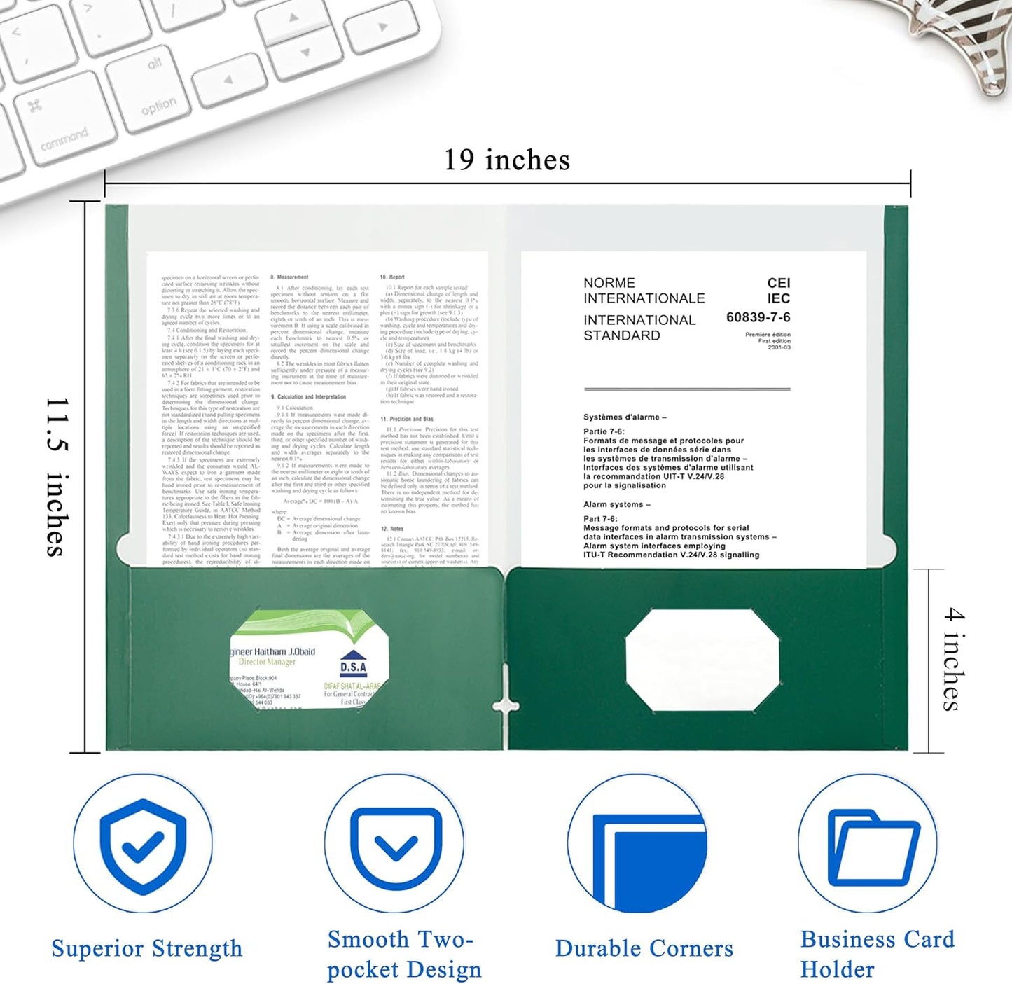 Zzrywuty File Folders - Green Document Organizers with Pockets | 50 Pack, Letter Size for School & Office