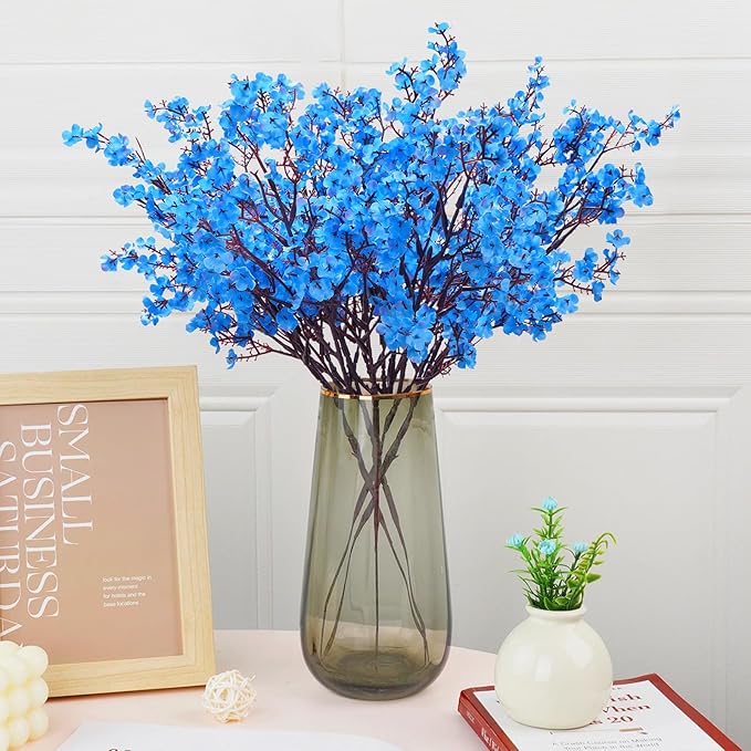 Yastouay Blue Fake Flowers Artificial Flowers, 5 Pcs Real Touch Silk Flowers Faux Artificial Flowers for Decorations, Babys Breath Artificial Flowers Bulk for Spring Decor Floral Arrangement