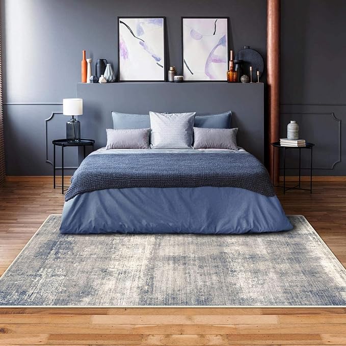5x7 Area Rugs - Ultra-Thin Washable Rug with Non-Slip Backing, Ideal for Living Room, Bedroom, Kitchen Floor Carpet - Modern Abstract Style, Easy Clean, Durable, Low Pile Gardual-Blue