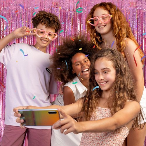 Skiennix 2 Pack Pink Streamers - Glitter Tinsel Curtains for Birthday & Holiday Celebrations