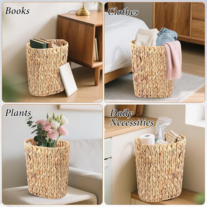 Bathroom Accessory Set, 10 Pieces Bath Set- Wicker Trash Can Tissue Box Soap Dish Toothbrush Holder Rinse Cup Lotion Bottle Toilet Brush Qtip Holder - Practical Bathroom Decor Sets (Rattan Black)