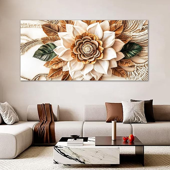 Tarfupth Boho Flower Canvas Wall Art for Living Room White and Brown Large Canvas Prints Botanical Pictures for Bedroom Office Home Decor 29"x58"
