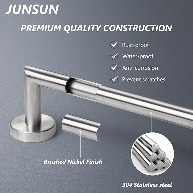 JunSun Towel Bar 30 Inch Bathroom Towel Rack Heavy Duty Bath Towel Holder Modern Towel Rod Brushed Silver Towel Hanger Bathroom Accessories Silver Towel Rail Stainless Steel Single Bar Brushed Nickel