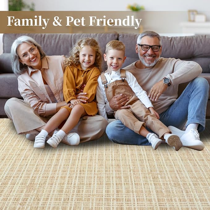 Washable Rugs 9 x 12 Rug for Living Room Modern Bedroom Rug Contemporary Large Area Rug Non Slip Throw Rugs Grid Farmhosue Stain Resistant Carpet for Office Dining Room 9'x12' Yellow
