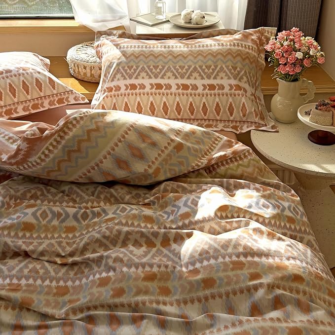 AOJIM Exquisite Nordic Style Duvet Cover Set for Kids Adults, Pure Cotton Soft Comforter Cover Set 3pcs,1 Multicolored Unique Quilt Cover Queen Size and 2 Matching Pillowcases for Room Decor, No Quilt
