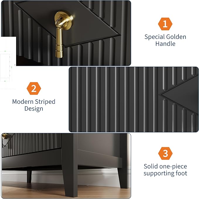 GarveeHome Fluted Dresser for Bedroom, 42.9" Tall 5-Drawer Wood Dresser, Modern Chest of Drawers, Storage Organizer Cabinet for Living Room, Hallway, Entryway, Black