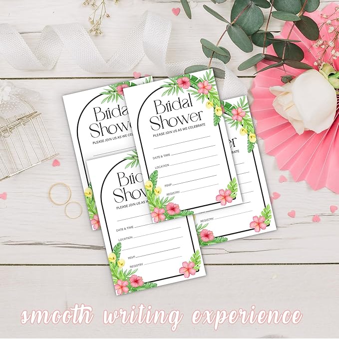 25 Set Hawaiian Bridal Shower Party Invitations with Envelopes, Summer Tropical Wedding Bridal Shower Party Supplies Invitation Cards-A09