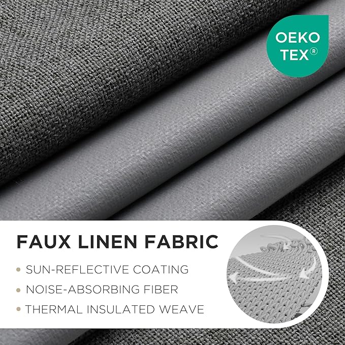 Joydeco Blackout Curtains 72 Inches Long 2 Panels Burg, Room Darkening Curtains for Bedroom, 100% Black Out Textured Thermal Drapes Privacy Protection 2 Panels Set(W52 x L72 Inch, Grey)