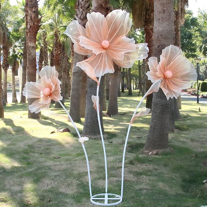 Giant Flowers for Decoration,Wedding Reception Essential Decoration,5.6 Ft Big Artificial Silk Flower with Stems and Stands,Party Banquet Background Decor，Home Decor（Orange Champagne）