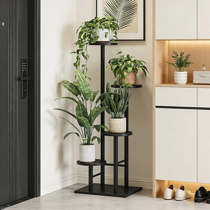 5 Tier Plant Stand Indoor, Corner Plant Shelf, Plant Shelves Organizer, Flower Stand for Multiple Plants, Tall Wood Plant Shelf Holder for Indoor, for Living Room, Balcony GPS108BW