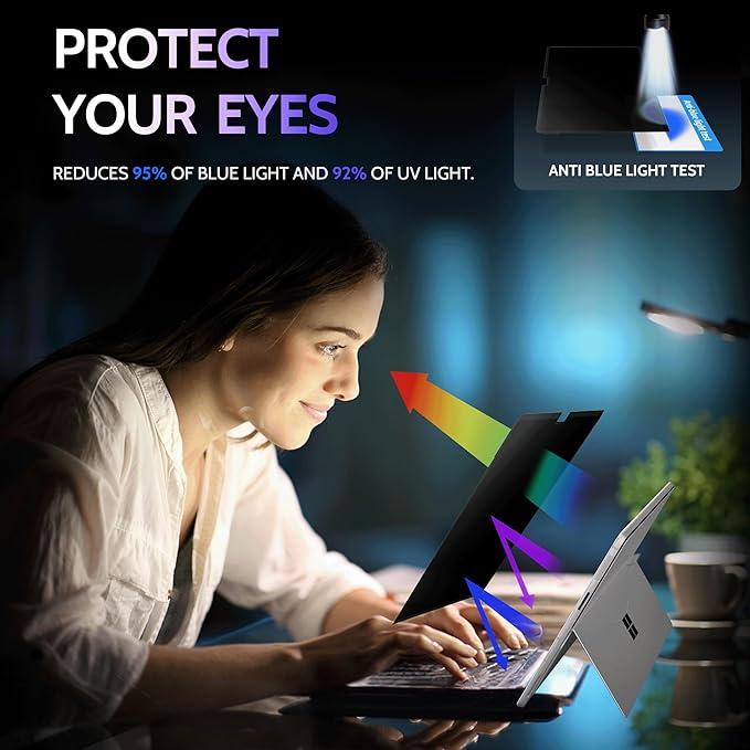 Peslv Privacy Screen for 12.3 Inch Surface Pro 7+/7/6/5/4/3, MagicSuction™ Removable Anti Spy Black Protector, Glare Blue Light Filter for Microsoft Laptop Computer Monitor