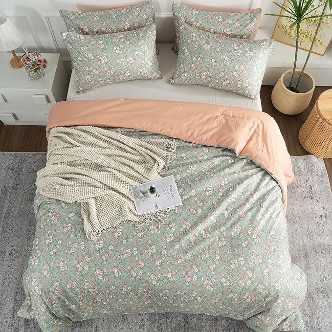 Floral Comforter Set King 3 Pieces Soft Chic Garden Style Vintage Print Lightweight Botanical Flower Comforter Set for All Seasons 1 Comforter and 2 Pillowcases (Floral, King)