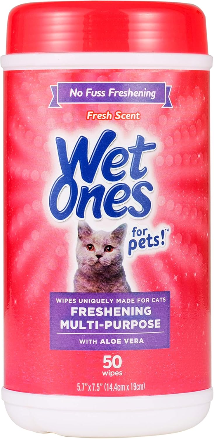 Wet Ones for Cats - Multi-Purpose Grooming Wipes with Aloe Vera | Fresh Scent, 50 Count - Removes Dirt & Odor
