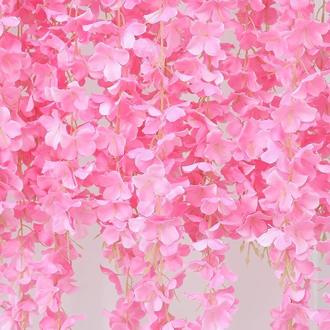Duovlo 12 Piece Artificial Silk Wisteria Vine 3.6 Feet Ratta Hanging Flower Garland String Home Party Wedding Decor (Light Pink)