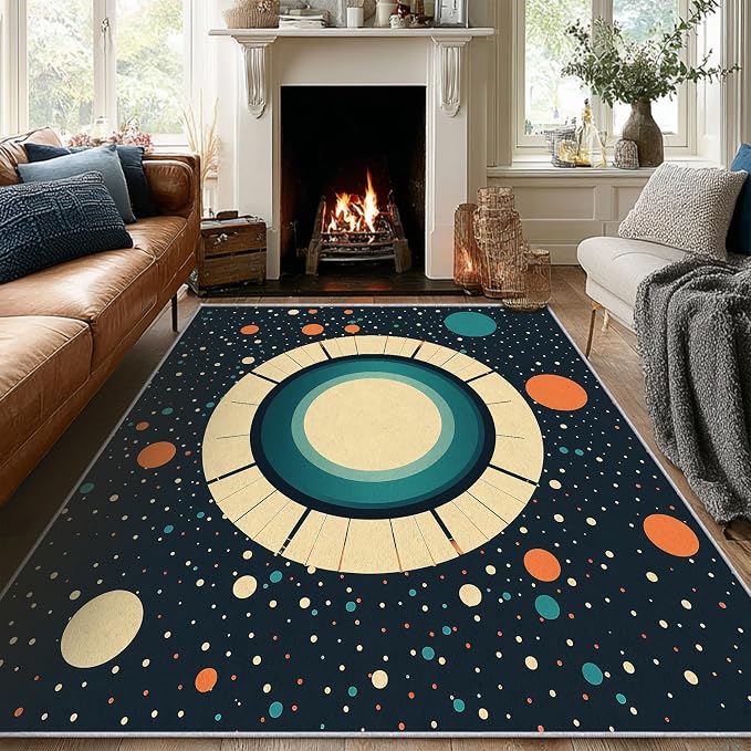 Mid Century Modern Rugs 5x7, Abstract Retro Washable 5 x 7 Area Rug for Living Room, Bedroom, Low Pile Non Slip Stain Resistant Carpet, Mid Century Home Decor Accessories & M898