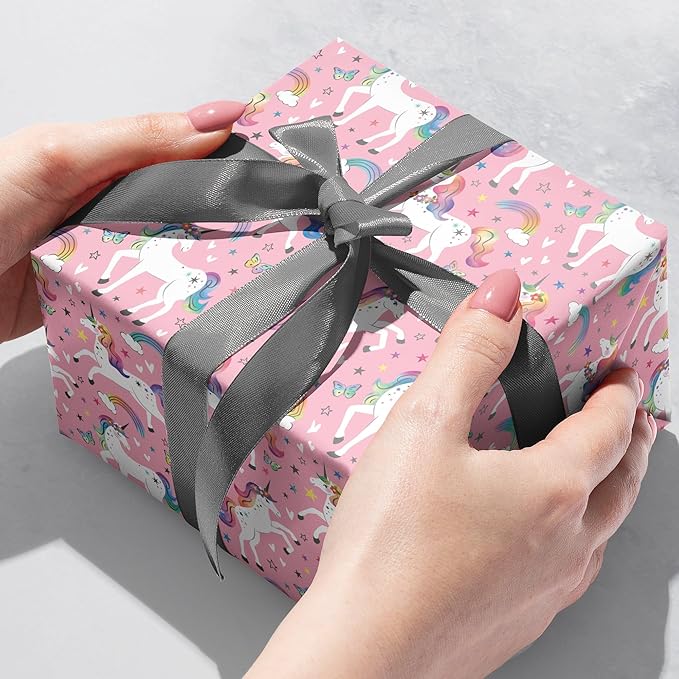 Jillson Roberts Kid's Gift Wrap, Rainbow Unicorn (8 Rolls 5 feet x 30 inches)