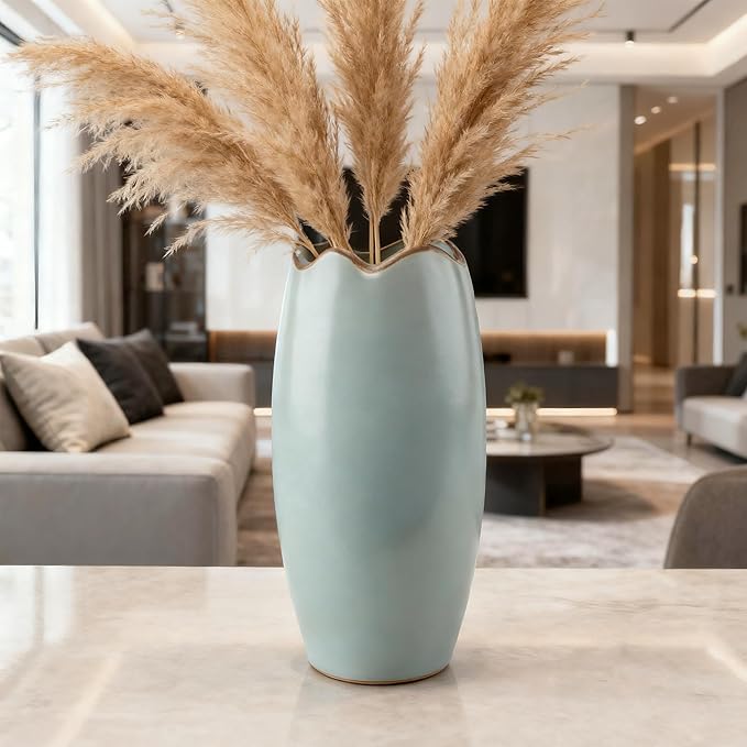 8-inch ice Cracked Glazed Ceramic vase, Modern Eastern Style Ceramic vase, Dining Table, Central Living Room Shelf Decoration (TQ06)