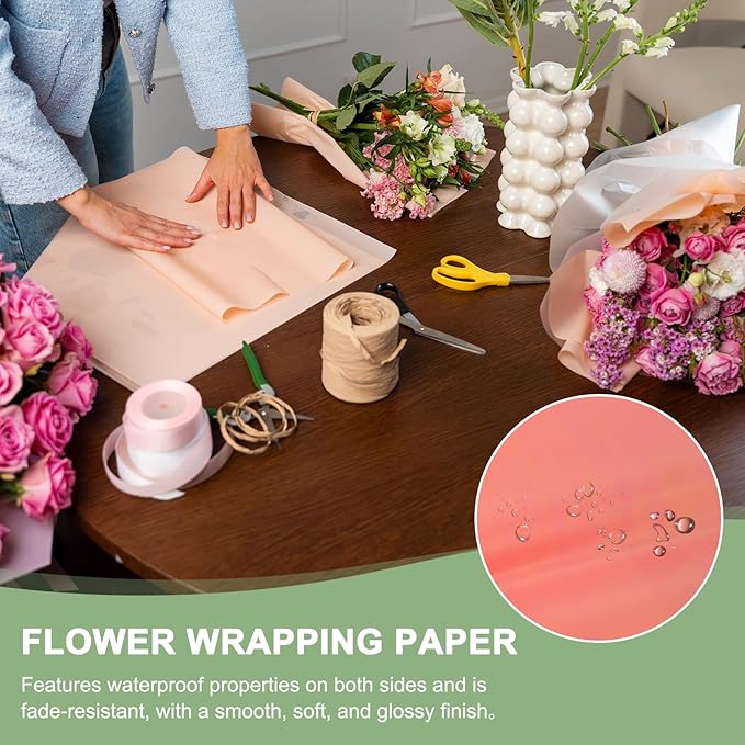 PATIKIL 22.8 x 22.8 Inch Flower Wrapping Paper, 20 Pcs Iridescent Double Sided Plastic Bouquet Packaging Waterproof Florist Supplies DIY Crafts Gift Packaging Gift Box Wedding, Lotus Pink