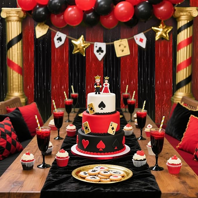TONIFUL 2Pcs Black Red Door Streamers,Green Photo Booth Backdrop,Metallic Streamers Green Foil Fringe Curtains for Birthday,Christmas,New Year,Halloween,St. Patrick's Day Party Streamers Decor