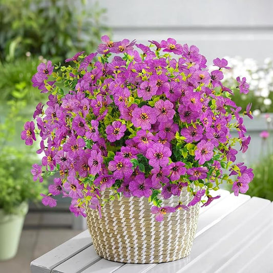 Artificial Flowers Outdoor Faux Plants UV Resistant Fake Patio Flowers Plastic Greenery Plnats Outside Bulk for Spring Garden Hanging Planter Home Vase Decor, 12 Bundles (Purple)