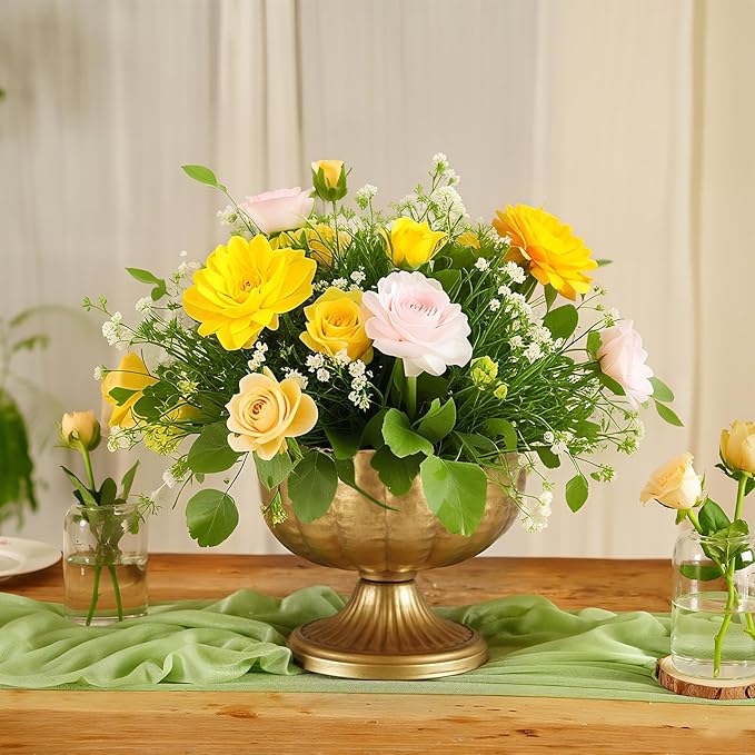 Retro Gold Vases for Centerpieces Set of 8 Brass Metal Vases for Flowers Decorative Pedestal Bowl for Table Centerpieces Floral Arrangments on Housewarming Wedding Party